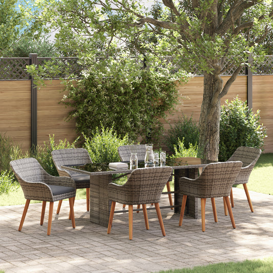 HKH Conjunto de Jantar 7 Peças Cinza Rattan Poly - Cinzento
