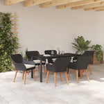 HKH Conjunto de Jantar de Jardim de 7 Peças de Rattan de Poliéster - Preto
