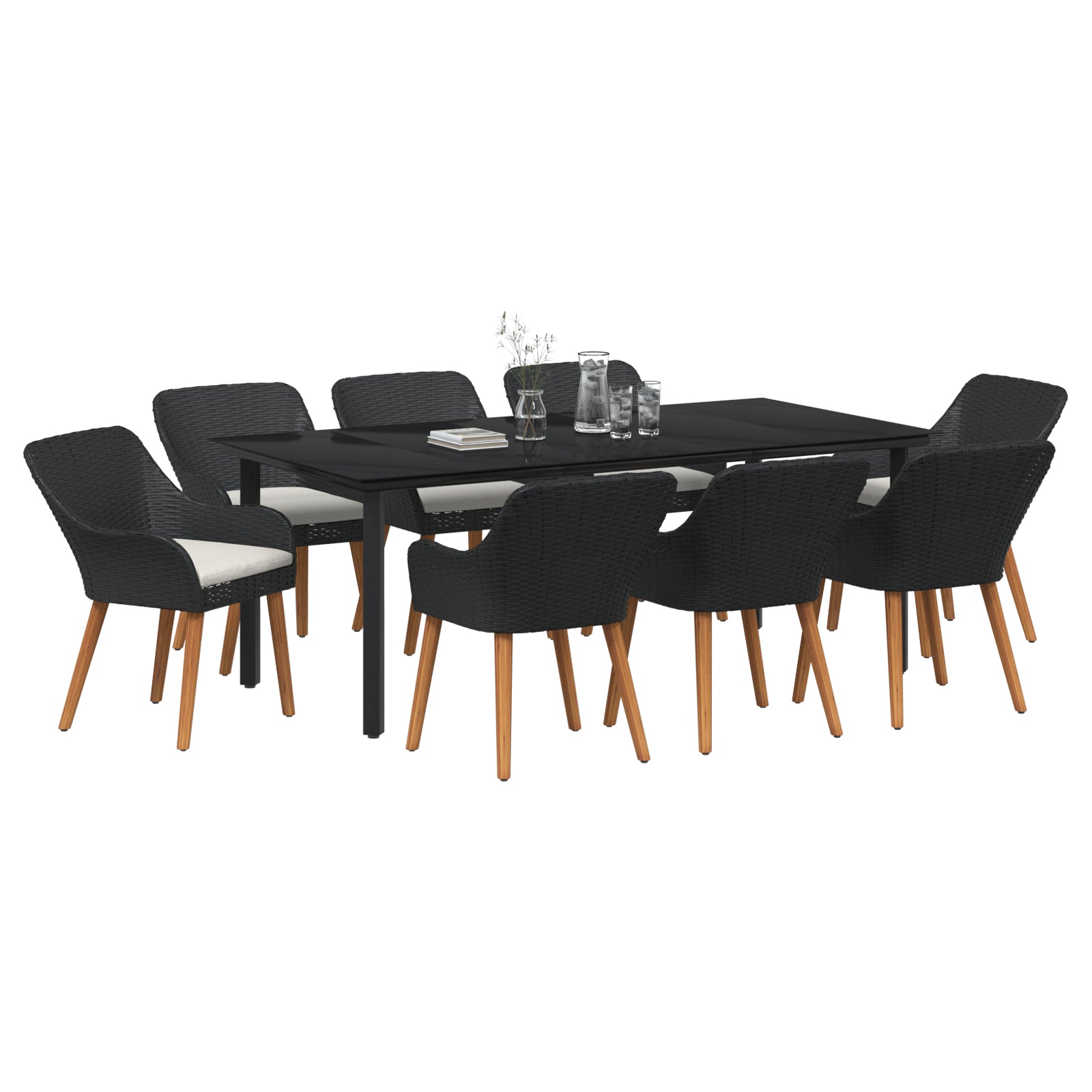 HKH Conjunto de Comedor para Jardín de 9 Piezas de Mimbre - Negro