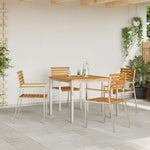 Conjunto de Jantar de 5 Peças de Madeira Sólida de Acácia Hkh, Mesa de Jantar Ao Ar Livre 90x90x74.5 Cm de Madeira Sólida de Acácia Hkh, Cadeiras de Jardim Empilháveis 4 Pcs de Madeira Sólida de Acácia e Aço HKH - Castanho