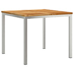 Conjunto de Jantar de 3 Peças HKH Madeira de Teca Maciça, Mesa de Jantar Ao Ar Livre HKH 90x90x74.5 Cm Madeira de Teca Maciça, Cadeiras de Jardim Empilháveis HKH 2 Pcs Madeira de Teca Maciça e Aço - Castanho