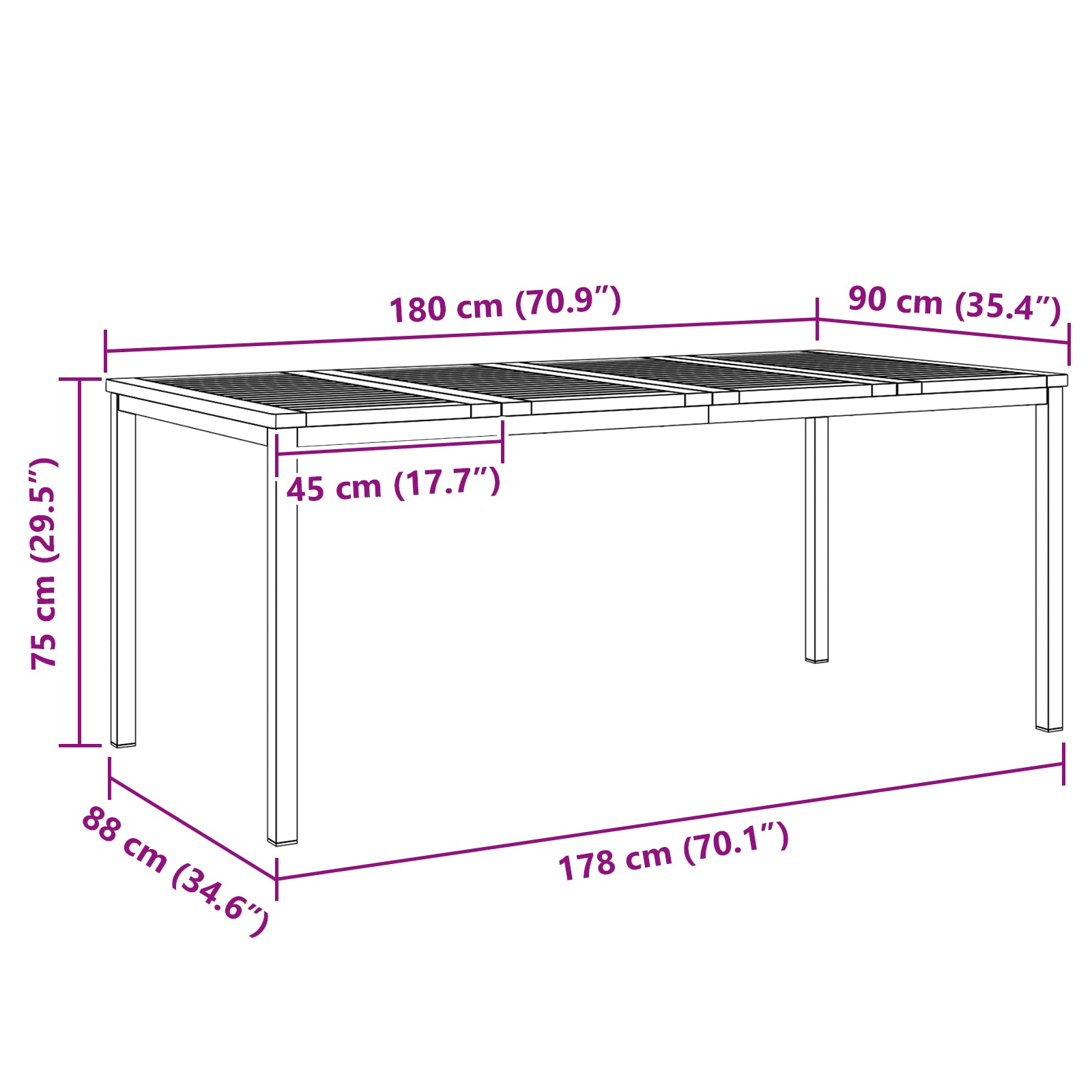 HKH Juego de Comedor de Jardín de 7 Piezas de Madera de Teca Maciza con Mesa de Comedor de 180x90x75 Cm + 2 Sillas Apilables + 4 Sillas Apilables - Beige
