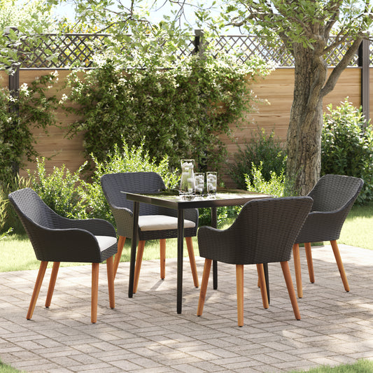 HKH Conjunto de Jantar de Jardim com 5 Peças em Rattan Poliéster - Preto