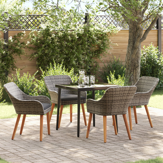 HKH Conjunto de Jantar de Jardim de 5 Peças Cinza Poliéster Rattan - Cinzento