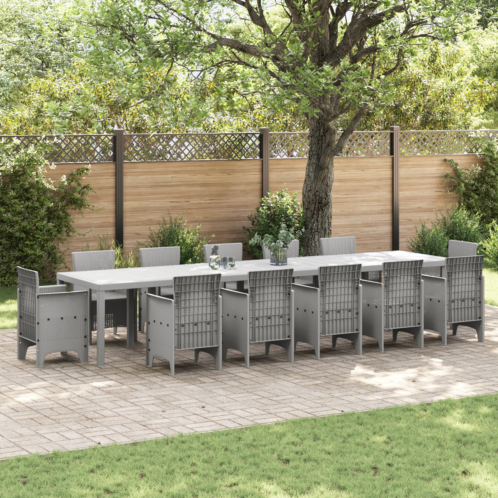 HKH Mesa de Jardim Cinza-clara 400x100x73 Cm Poliéster de Vime, HKH Mesa de Jardim Cinza-clara 250x100x73 Cm Poliéster de Vime, HKH Mesa de Jardim Cinza-clara 150x100x73 Cm Poliéster de Vime - Cinzento-claro