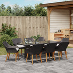 HKH Conjunto de Jantar de Jardim de 9 Peças em Rattan - Preto
