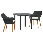 HKH Conjunto de Jantar de Jardim de 3 Peças em Rattan Poliéster - Preto