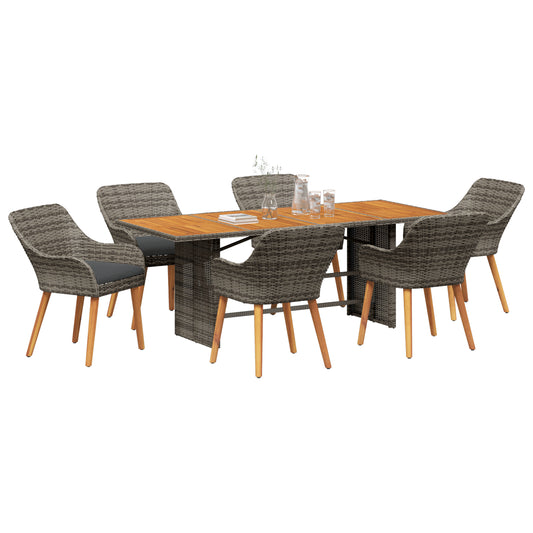 HKH Conjunto de Jantar de Jardim de 7 Peças Cinza Rattan Sintético - Cinzento