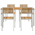 Conjunto de Jantar de 5 Peças de Jardim HKH em Madeira de Acácia, Mesa de Jantar Externa HKH 150x90x75 Cm em Madeira de Acácia, Cadeiras de Jardim Empilháveis HKH 4 Pcs em Madeira de Acácia e Metal - Castanho