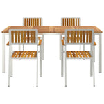 HKH Conjunto de Jantar de Jardim em Madeira Sólida de Acácia de 5 Peças, HKH Mesa de Jantar Ao Ar Livre 180x90x75 Cm em Madeira Sólida de Acácia, HKH Cadeiras de Jardim Empilháveis 4 Pcs em Madeira Sólida de Acácia e Metal - Castanho