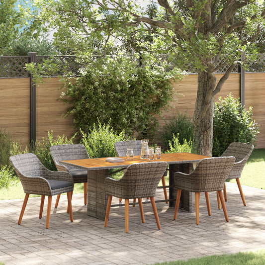 HKH Conjunto de Jantar de Jardim de 7 Peças Cinza Rattan Sintético - Cinzento