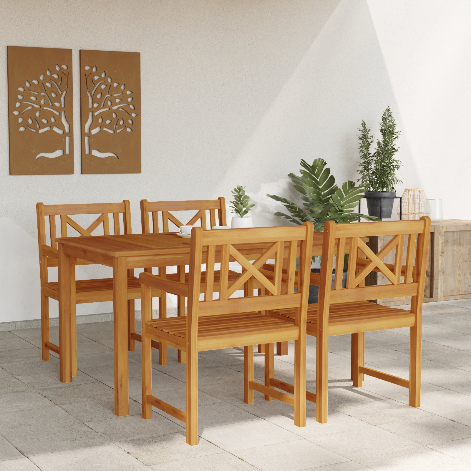 HKH Conjunto de Jantar de 5 Peças Madeira Maciça de Acácia - Castanho