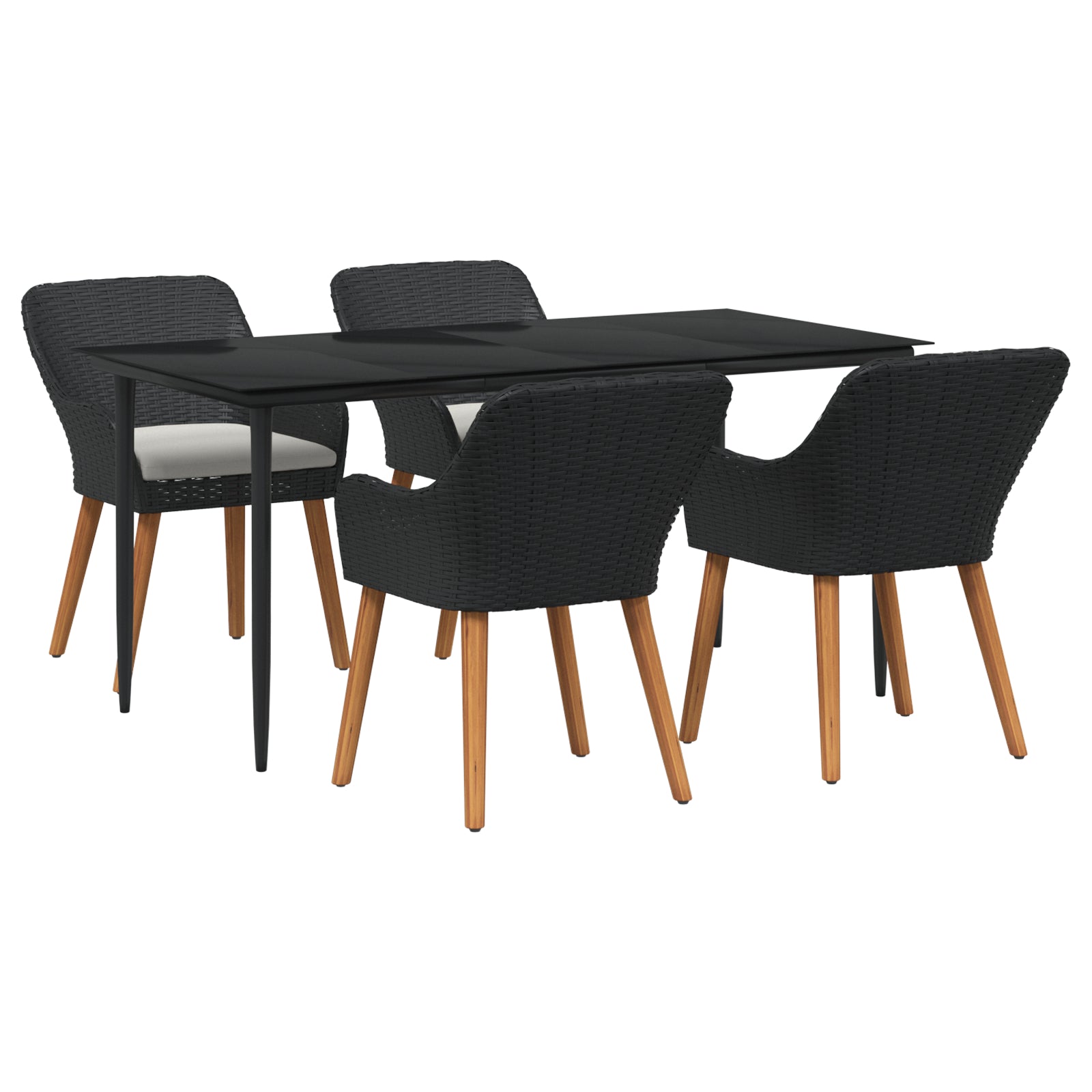 HKH Juego de Comedor de Jardín de Ratán de 5 Piezas - Negro
