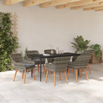 HKH Conjunto de Jantar de Jardim com 7 Peças em Rattan Cinza - Cinzento