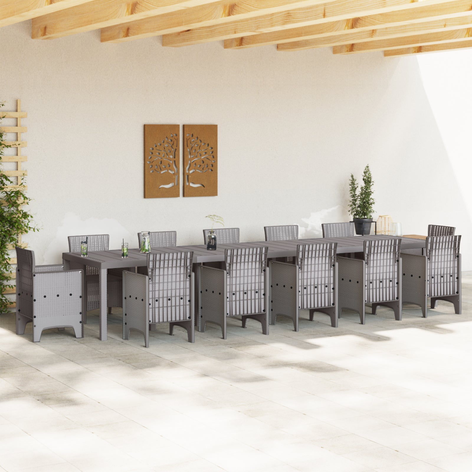 HKH Mesa de Jardim Cinza-clara 400x100x73 Cm Poliéster de Vime, HKH Mesa de Jardim Cinza-clara 250x100x73 Cm Poliéster de Vime, HKH Mesa de Jardim Cinza-clara 150x100x73 Cm Poliéster de Vime - Cinzento-claro