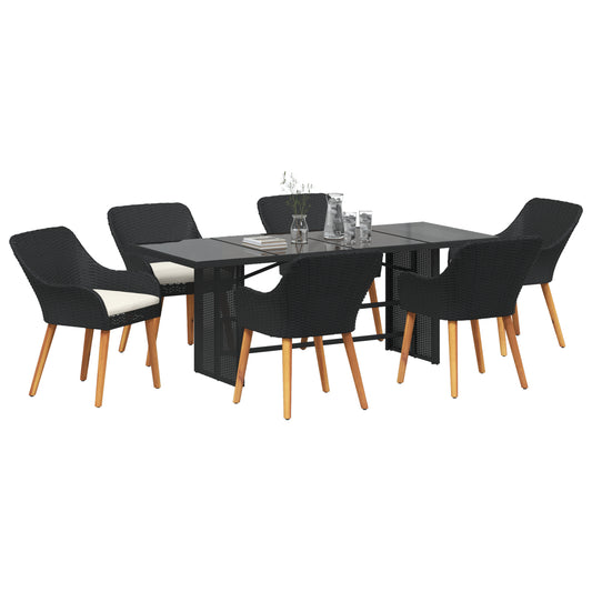 HKH Conjunto de Jantar de 7 Peças Ratan Poliéster - Preto