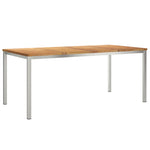 Conjunto de Jantar de Jardim HKH 5 Peças Madeira de Teca Maciça, Mesa de Jantar Ao Ar Livre HKH 180x90x75 Cm Madeira de Teca Maciça, Cadeiras Empilháveis de Jardim HKH 4 Pcs Madeira de Teca Maciça e Metal - Castanho