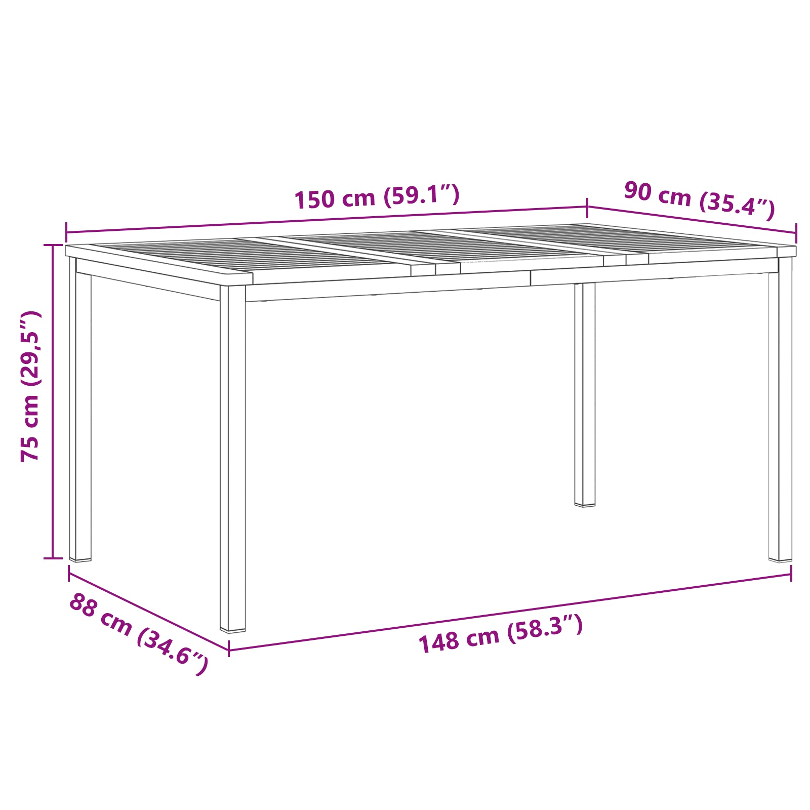 HKH Conjunto de Jantar de Jardim de 7 Peças em Madeira Sólida de Acácia com Mesa de Jantar 150x90x75 Cm + 2 Cadeiras Empilháveis + 4 Cadeiras Empilháveis - Castanho