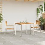Conjunto de Jantar de 3 Peças HKH Madeira de Teca Maciça, Mesa de Jantar Ao Ar Livre HKH 90x90x74.5 Cm Madeira de Teca Maciça, Cadeiras de Jardim Empilháveis HKH 2 Pcs Madeira de Teca Maciça e Aço - Castanho