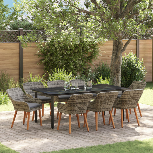 HKH Conjunto de Jantar de Jardim 9 Peças Cinza Rattan Poliéster - Cinzento