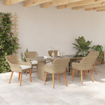HKH Conjunto de Jantar de Jardim 7 Peças Rattan Poly - Bege
