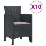 HKH Conjunto de Jantar de 11 Peças com Almofadas Antracite Poli Rattan - Preto