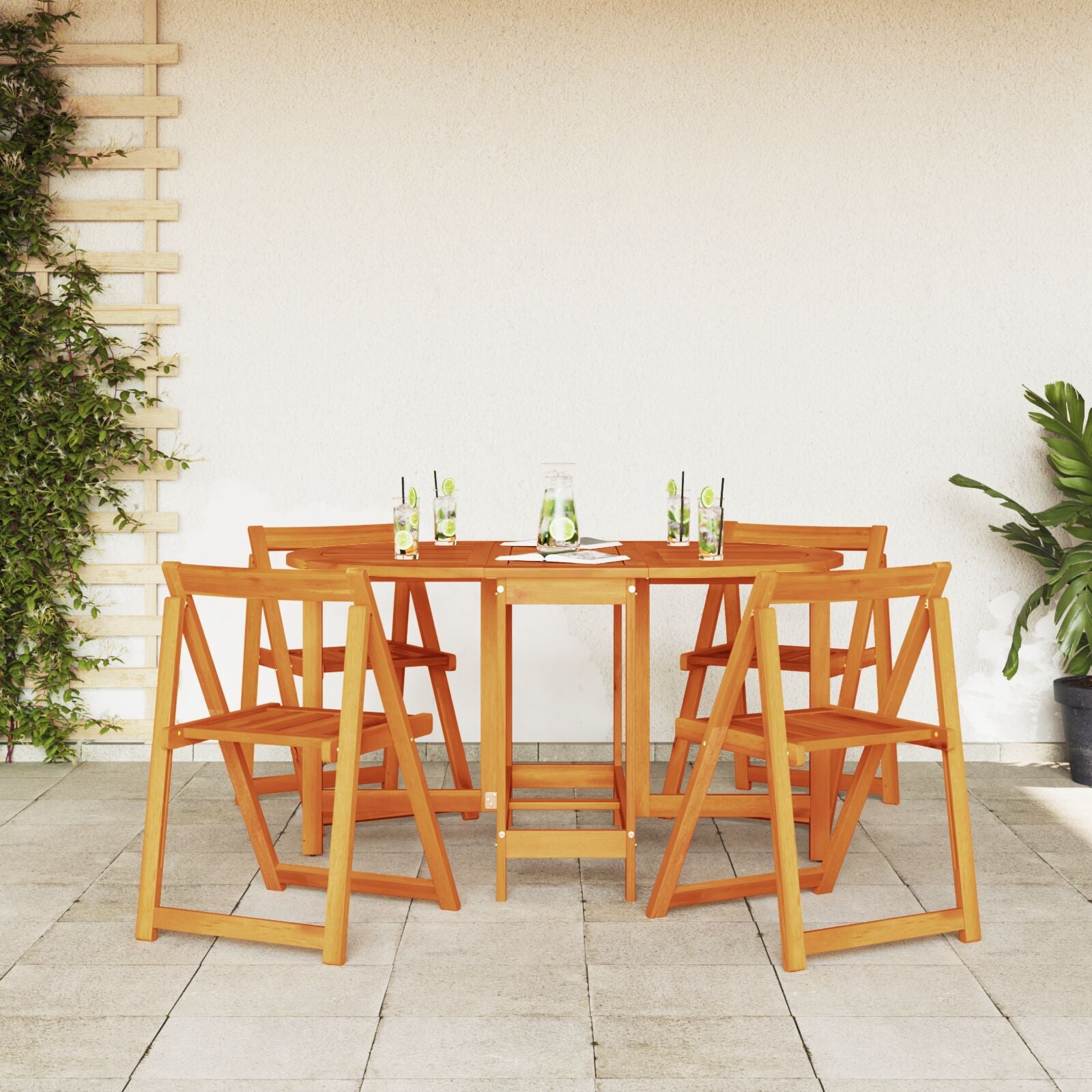 Conjunto de Jantar de Jardim Butterfly da HKH com 5 Peças Dobráveis em Madeira de Acácia Sólida - Castanho