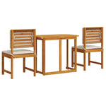 Conjunto de Bistrô para o Jardim de 3 Peças com Almofadas em Madeira de Acácia - Castanho