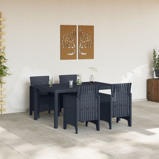 HKH Conjunto de Jantar de Jardim de 5 Peças Anthracite Poli Ratan - Antracite