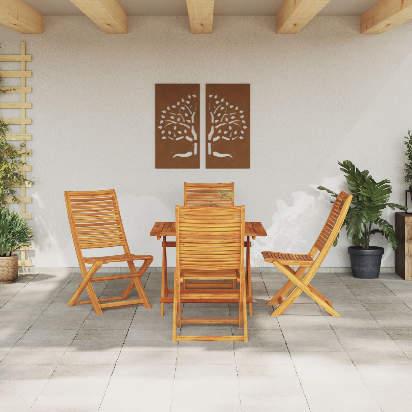 Conjunto de Jantar de Jardim de 5 Peças em Madeira Sólida de Acácia - Castanho