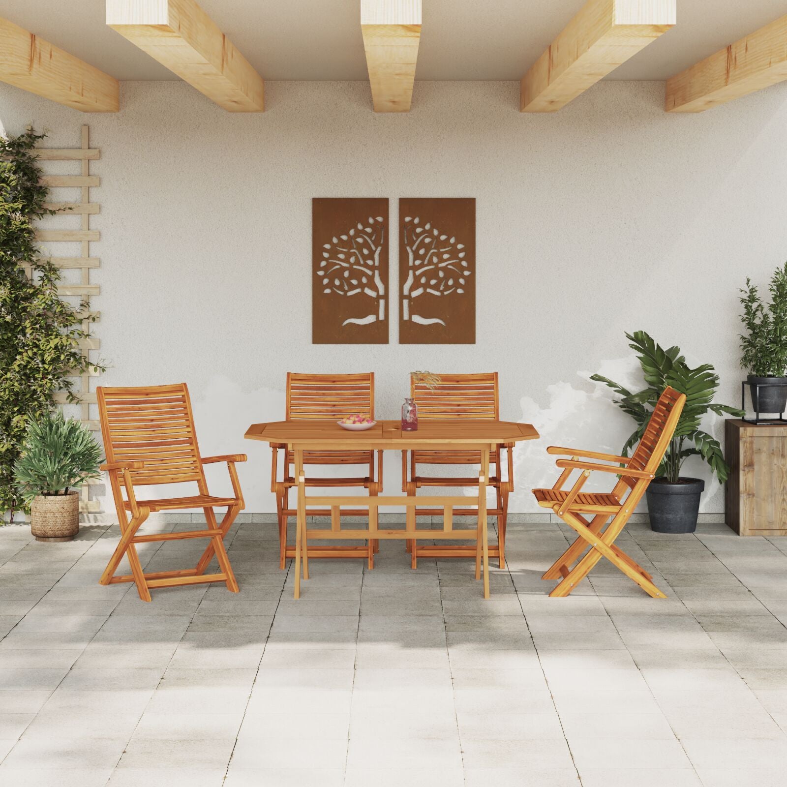 Conjunto de Jantar para o Jardim com 5 Peças em Madeira Maciça de Acácia - Castanho