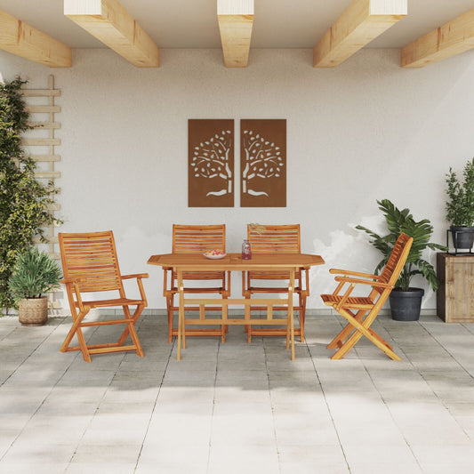 Conjunto de Jantar para o Jardim com 5 Peças em Madeira Maciça de Acácia - Castanho