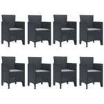 HKH Conjunto de Jantar de 9 Peças com Almofadas Anthracite Poly Rattan - Preto