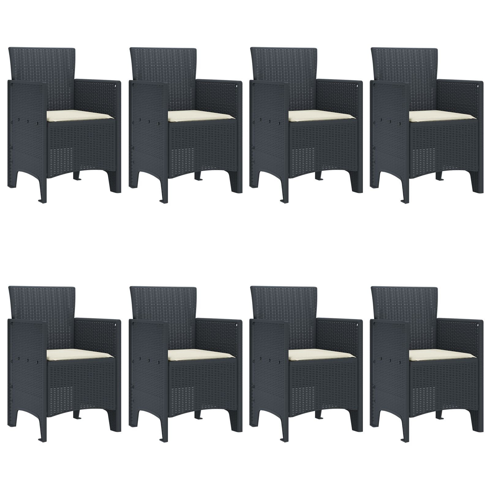 HKH Conjunto de Jantar para Jardim de 9 Peças com Almofadas Rattan Poliéster - Antracite