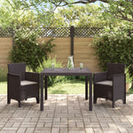 HKH Conjunto de Jantar de Jardim com 3 Peças e Almofadas Castanhas em Rattan Sintético - Castanho