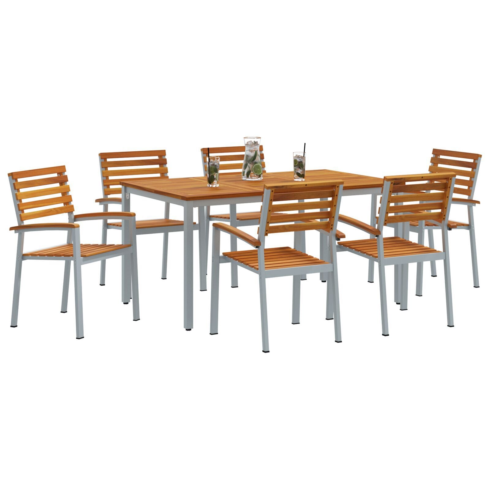 HKH Conjunto de Comedor de 7 Piezas en Madera de Acacia y Metal - Gris