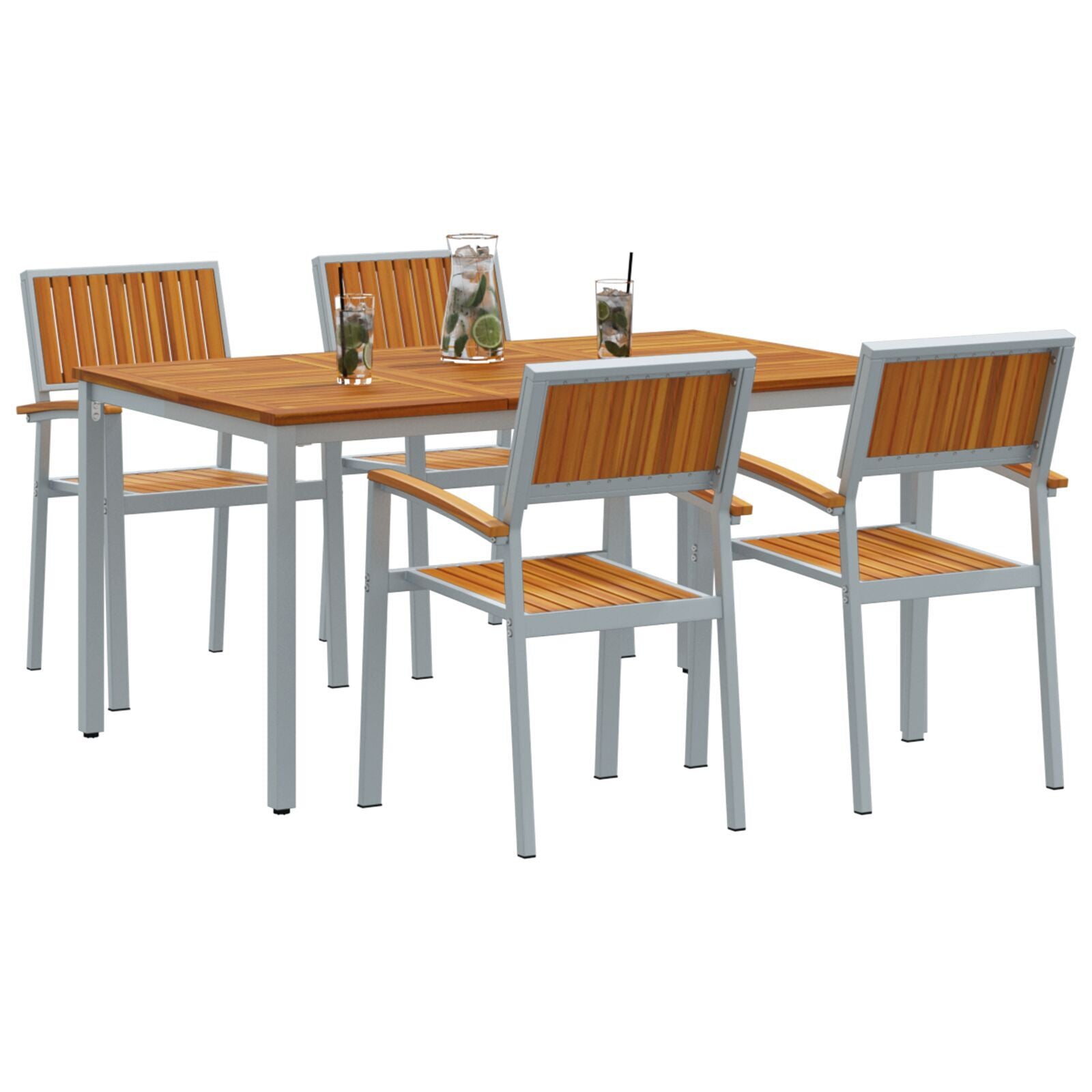 HKH Juego de Comedor de Jardín de 5 Piezas en Madera de Acacia y Metal - Gris