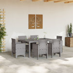 HKH Conjunto de Jantar de 7 Peças com Almofadas Cinza Claro Rattan Sintético - Cinzento