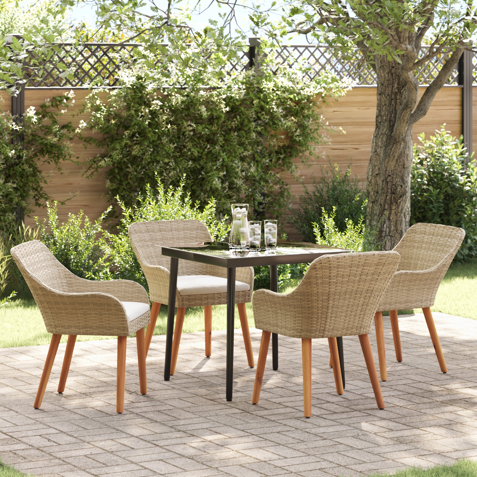HKH Conjunto de Comedor de Jardín de 5 Piezas Beige de Ratán Poliéster - Beige