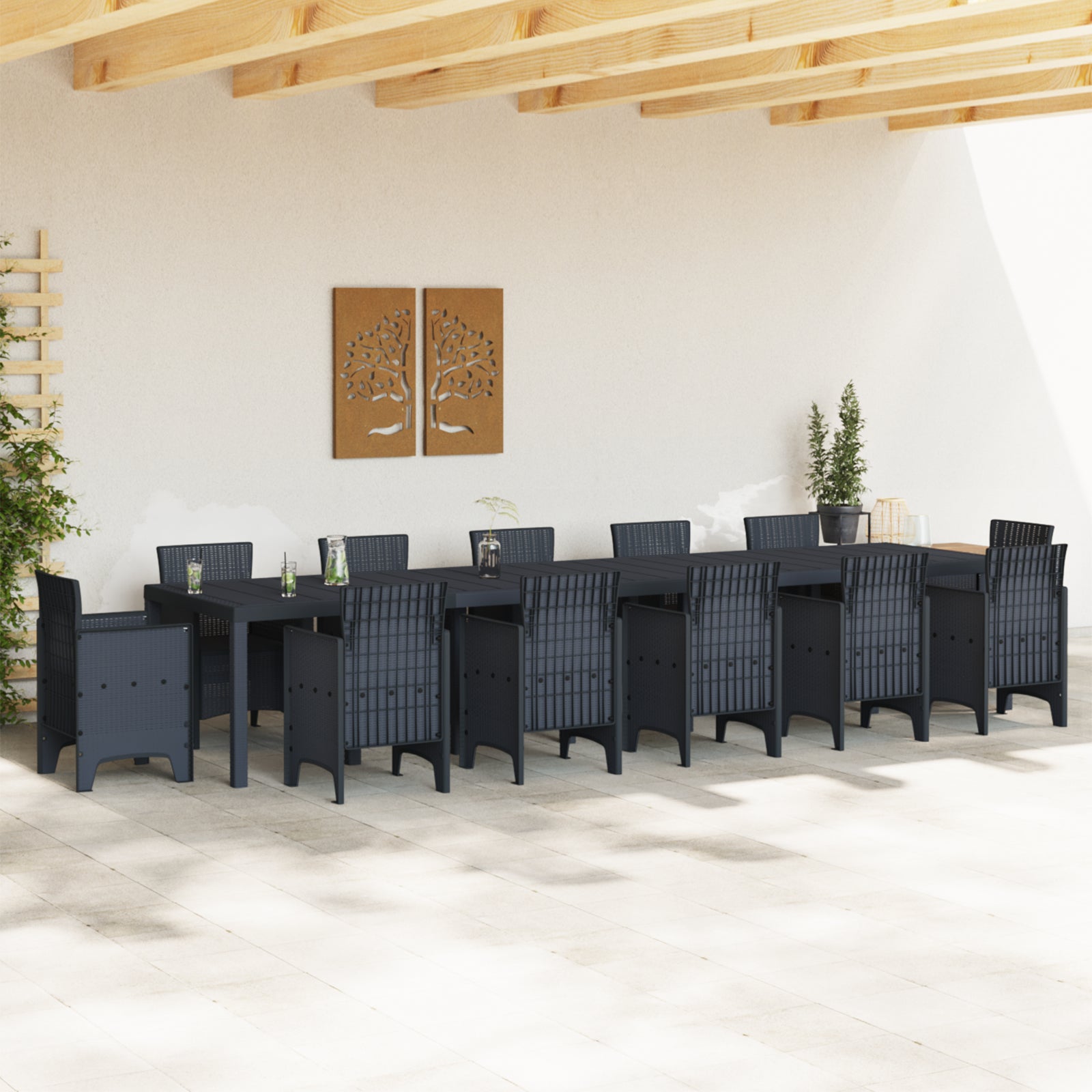 Mesa de Jardim HKH 400x100x73 Cm Poly Rattan, Mesa de Jardim HKH 250x100x73 Cm Poly Rattan, Mesa de Jardim HKH 150x100x73 Cm Poly Rattan - Antracite