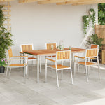 HKH Juego de Comedor de Jardín de 7 Piezas de Madera de Teca Maciza con Mesa de Comedor de 180x90x75 Cm + 2 Sillas Apilables + 4 Sillas Apilables - Beige