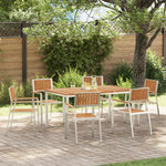 HKH Juego de Comedor de Jardín de 7 Piezas de Madera de Teca Maciza con Mesa de Comedor de 150x90x75 cm + 2 Sillones Apilables + 4 Sillas Apilables - Marrón