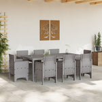 HKH Conjunto de Jantar de 9 Peças com Almofadas Cinza Claro Rattan Sintético - Cinzento