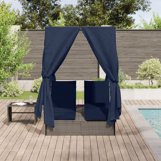 HKH Cama Dupla De Sol Conjunto De 2 Cinza E Azul-marinho Rattan - Cinzento