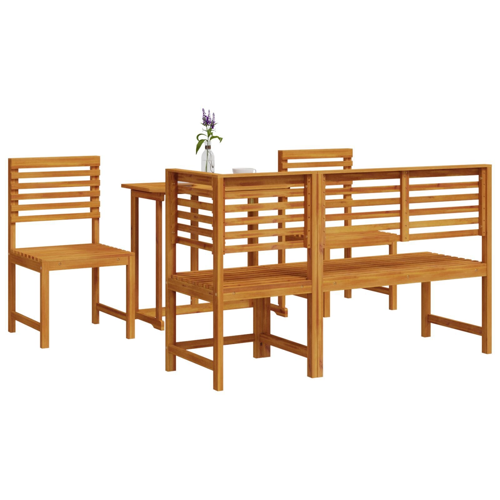 Juego de Comedor de Jardín de 5 Piezas HKH de Madera Maciza de Acacia - Marrón