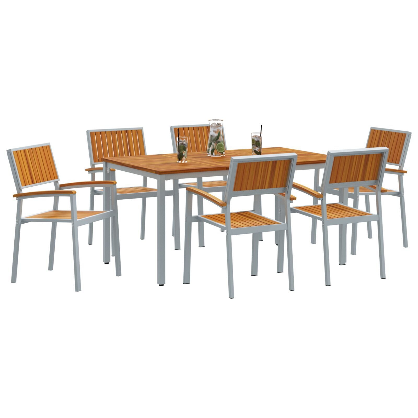 HKH Conjunto de Comedor de Jardín de 7 Piezas de Madera Sólida de Acacia y Metal - Gris
