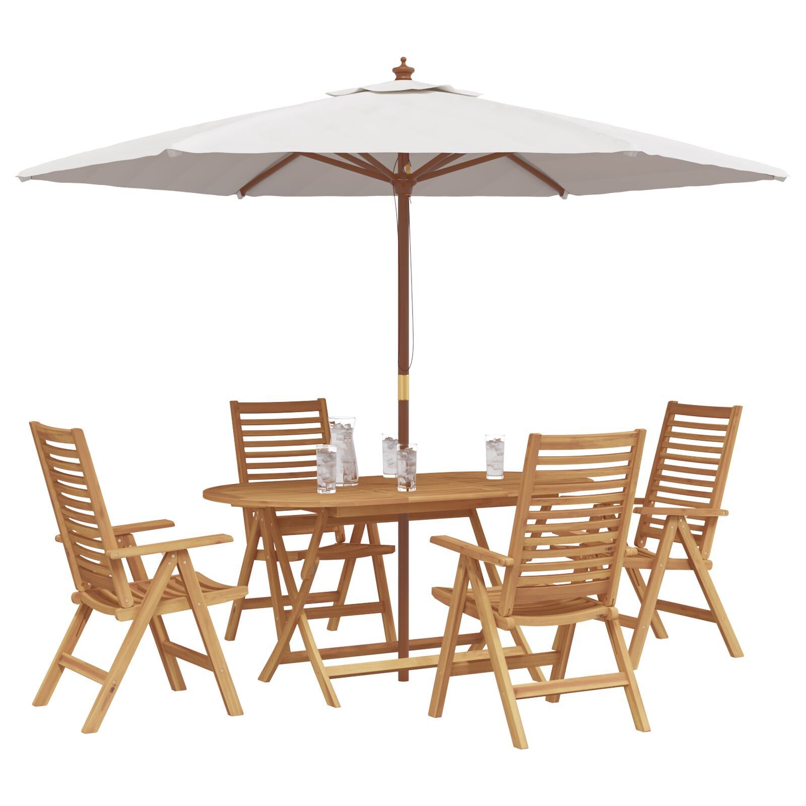 Conjunto de Jantar para Jardim HKH com 5 Peças Dobrável de Madeira Maciça de Teca, Cadeiras de Jardim HKH 2 Pcs de Madeira Maciça de Teca - Castanho