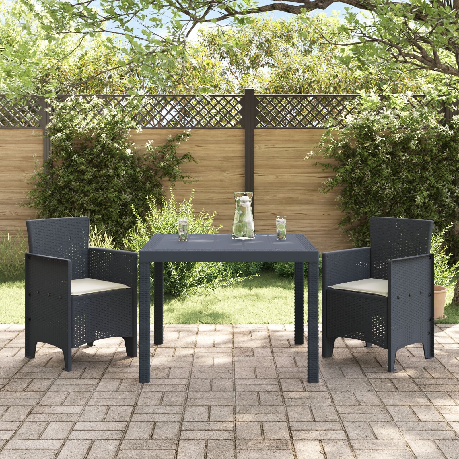 HKH Conjunto de Jantar de Jardim com Almofadas em Rattan Sintético - Antracite