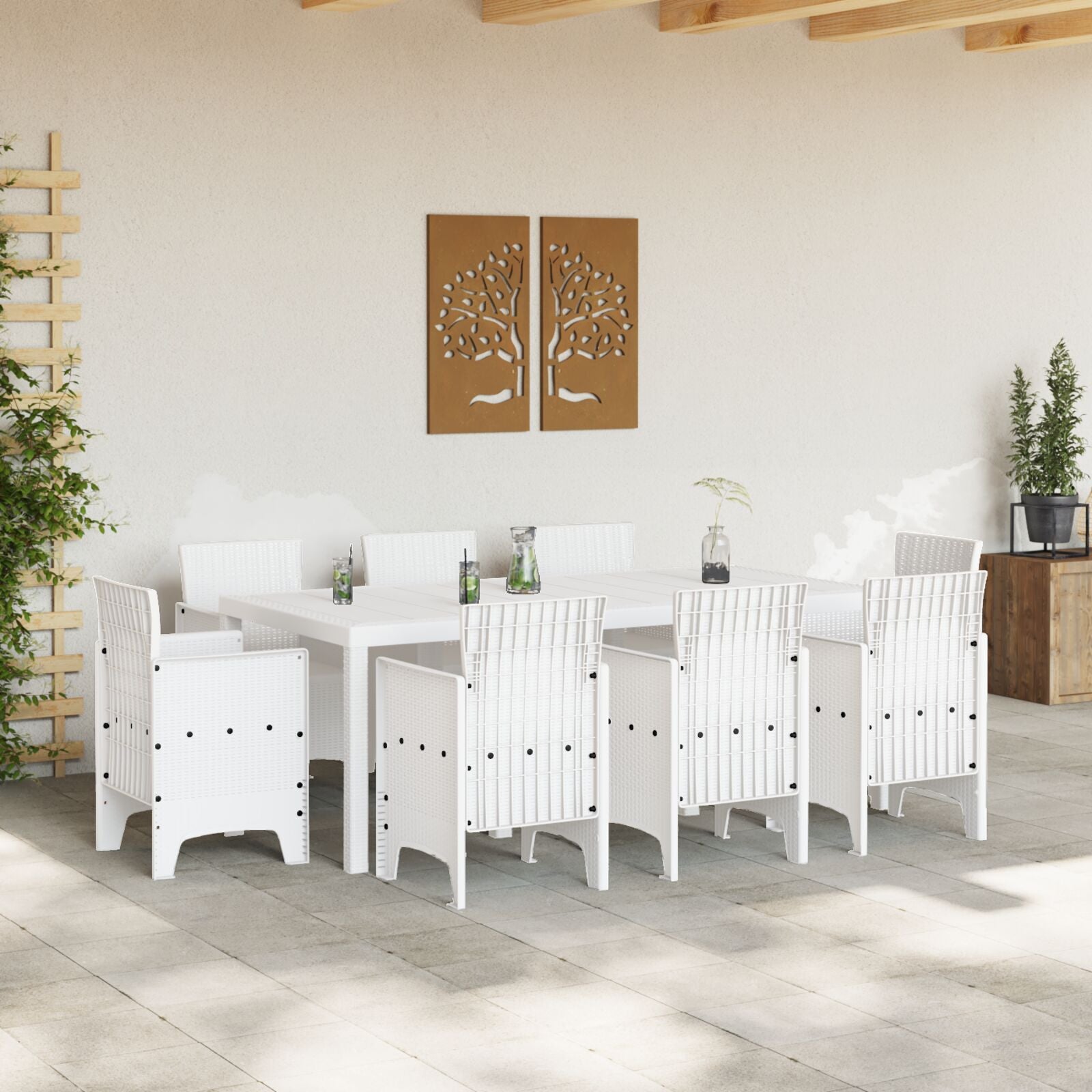 HKH Conjunto de Jantar para Jardim de 9 Peças Polyrattan - Branco