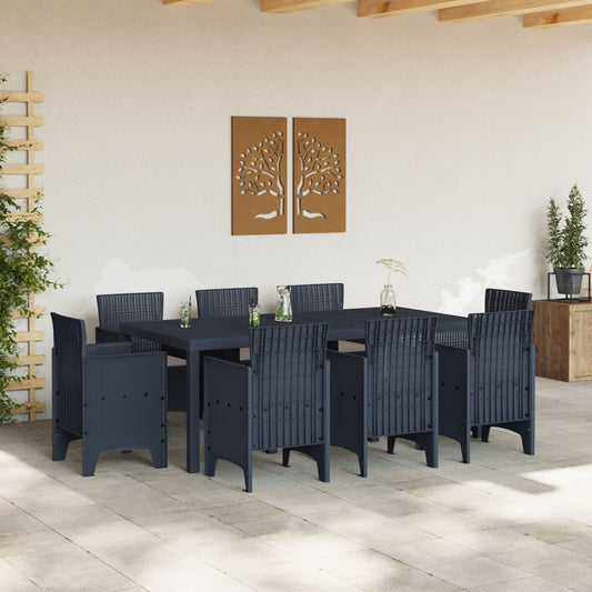 HKH Conjunto de Jantar de Jardim de 9 Peças com Almofadas Antracite Vime Plástico - Carvão